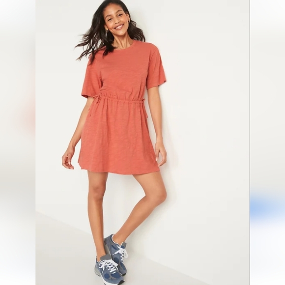 Old Navy Orange Elastic Waist Short Sleeve Slub-Knit Mini T-shirt Dress Sz 2X - Picture 1 of 8
